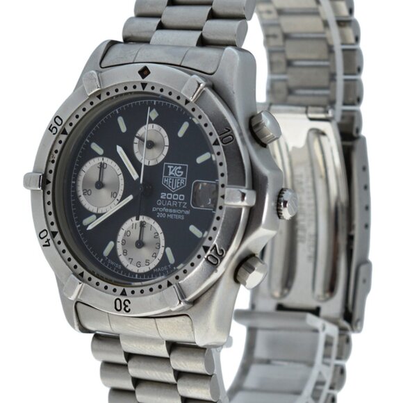 Vintage Men's Tag Heuer 38mm 2000 Series Chronograph Watch 262.006 Black Dial! - Picture 2 of 10